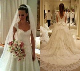 Luxury Wedding Dresses A Line Cap Sleeve Appliqued With Big Bow Country Garden Formal Bride Bridal Gowns Custom Made Plus Size