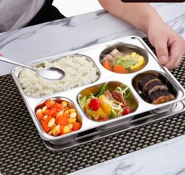 Divided Stainless Steel Food Snack Tray Dinner Plate Compartments School Restaurant Snack Plate Kitchen Food Container Lunch Box GGA3471-4