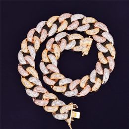 22mm Width 16inch -24inch 3 Gold Colors Mirco Praved CZ Miami Cuban Chain Necklace Street DJ Jewelry