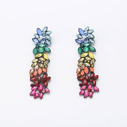 Fashion-Trendy Multi-color Flower Long Dangle Earrings Rhinestone Crystal Luxury Oorbellen Women Wedding Jewellery Gift kolczyki