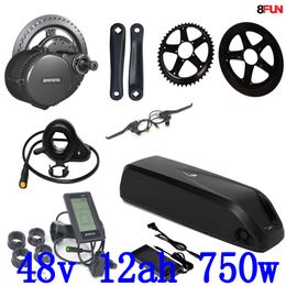 BBS02B BBS02 Bafang 48V 750W mid drive electric motor kit+48v 12ah Lithium Electric Bike Battery use samsung cell with charger