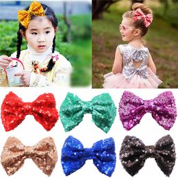 Girl Hair Clip Sequin Bows WITH CLIP Girls Gifts Kids Baby Party Hair Accessories Bow Hair Bows Birthday Gift 15 color free shipping