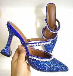 Sequin pumps Cup Heel Shoes Woman High Heels Sexy Pointed Toe Mules Bling Catwalk Shoes Rhinestone Glitter Dress Shoes For Women