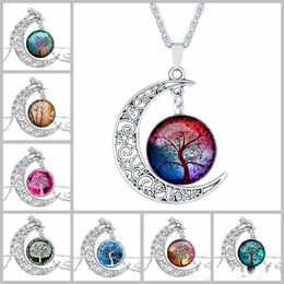 Neue Mode Vintage Baum des Lebens Halsketten Mond Edelstein Frauen Anhänger Halsketten Hohl Geschnitzt 8 Mix Schmuck Stile Halskette