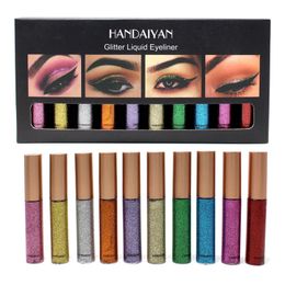 HANDAIYAN Eye Shadow Shiny Eyes liner Set Sequined Flash Eyeliner 10 pcs EyeShadow pen liners Gift box stage makeup free ship 2 sets