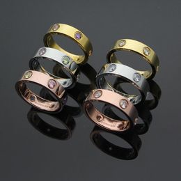 Fashion Brand Jewelry Men / Women full colorful Diamond Love Ring Gold 3 Color couple Ring Titanium Steel High Polished Lover Rings