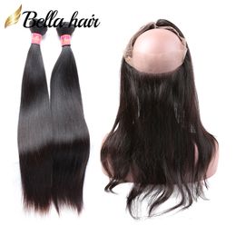 brazilian bundles hair 100 virgin human hair wefts with 360 lace frontal straight weaves natural Colour bellahair