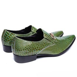 Italian Green Genuine Leather Men Shoes Fashion Pointed Toe Slip on Men Dress male paty prom shoes Party Business Formal Shoes