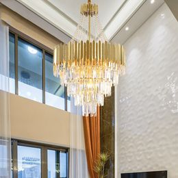 Delin Gold Modern Crystal Chandelier Living Dining Room LED Hanging Lighting Fixture Large Round Home Lustres De Cristal
