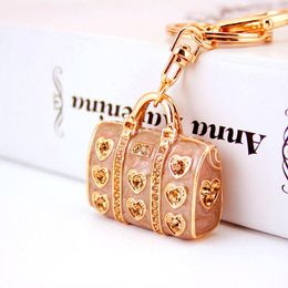 Fashion- Charm Keyring Enamel Alloy Women Fashion Handbag Pendant Car Key Chains Rhinestone Crystal Gold Tone Lobster Clasp Gift