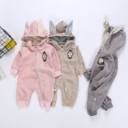 New Autumn Infant Baby Cartoon Rompers Cute Bunny Ear Hooded Boys Girls Cotton Rompers Child Babies Onesies Overalls Jumpsuits Clothes 14368