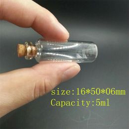 16*50*6mm 5ml Mini Clear Glass Bottles With Cork Small Vials Jars Containers Cute Bottle 100pcs/lot