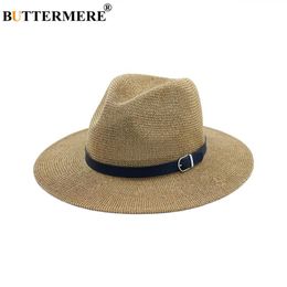 BUTTERMERE Beach Straw Hat Brown Women Mens Wide Brim Elegant Panama Hat Fedora Female Casual Fashionable Summer Sun Hats293e