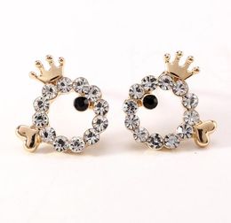 Shining Crystal Fish Crown Ear Stud for Women Alloy Gold Colour Elegant Engagement Wedding Studs Earrings girls nice gift