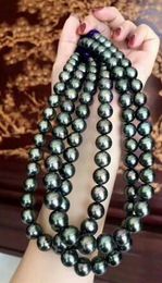 Free Shipping >>>> noble jewelry 10-11mm Green Black 14k gold pearl necklace