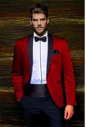 Brand New Red Mens Wedding Tuxedos Black Shawl Lapel Groomsmen Tuxedos Popular Man Blazers Jacket Excellent Suit(Jacket+Pants+Tie) 1539