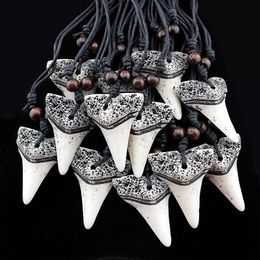 beaded necklaces UK - Wholesale lot 12pcs Imitation Yak Bone Carving Shark Tooth Charms Pendants Wood Beads Necklaces Amulet Gifts MN158