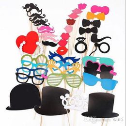 Festive Set of 44 Photo Booth Prop Moustache Eye Glasses Lips on a Stick Mask Funny Wedding Party Photography XB1