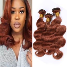 #33 Dark Auburn Human Hair Bundles Body Wave Virgin Hair Weave Wefts Copper Red Peruvian Virgin Hair Extensions 3 Bundle Deals Mixed Length