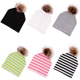 Winter warm striped cap double plush pom-pom cap cap men and women hip-hop hat DA239