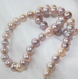 Well, natural Pearl Jewellery 8-9 MM mixed Colour purple Rose pearl necklace brooch 925 silver 18 inch