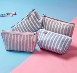 10pcs Cosmetic Bag Women Canvas Stripes Coin Purses Wallets Holders Travel Wash outdoot portable Storage Bag