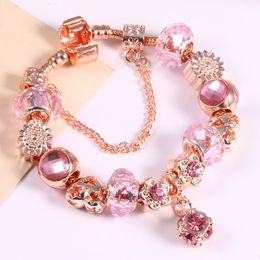 Wholesale-3MM snake chain rose gold bracelet for ladies drop pendant Pandora style bracelet jewelry