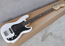 Factory Direct Sale 4 Strings White Electric Bass Guitar with 3 Pickups,Black Pickguard,Rosewood Fingerboard,