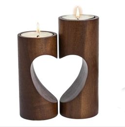Partihandel trä söt hjärta ljushållare bröllop dekoration av bordsljushållare kreativ träkorg te lampa ljushållare