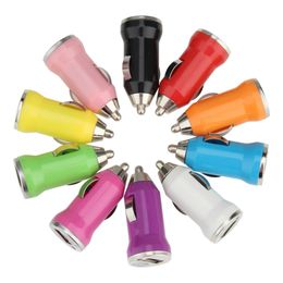 100pcs/lot Universal Bullet Mini Colorful 5V 1A USB Car Charger Adapter for Cell Mobile Phone Charging Chargers