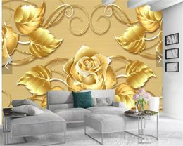 Luxury 3d Golden Wallpaper Golden Delicate Rose Customize Your Favorite Interior Decoration Silk Mural Wallpaper