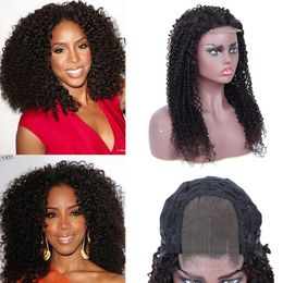 Malaysian 100% Human Hair 4X4 Lace Front Wig Kinky Curly Natural Color Four By Four Wigs Wholesale Lace Wig