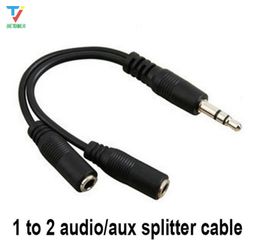 500pcs/lot wholesale Black 1 Male To 2 Female 3.5mm AUX Audio Y Splitter Cable High Quality Earphone Headphone Adapter