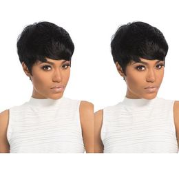 beautiful hairstyle ladies short straight natural wig African Ameri Brazilian Hair Simulation Human Hair black short wig