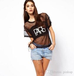 European and American hot style brand t-shirts fashionable letter printing full perspective short-sleeved, chiffon breathable leisure.