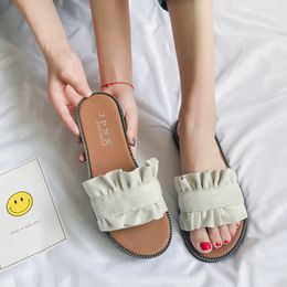 Hot Sale-Socofy Shoes Women Slippers Summer Shallow Luxury Slides Lady Soft Designer 2019 Flat Girl Fashion PU Fabric Scandals Rubber