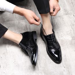 Hot Sale- Leather Shoes Men Formal Elevator Shoes for Men Leather Dress Shoes Pointed Toe lacing Height Increasing 6 CM Mens Wedding Shoe