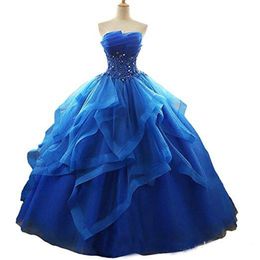 sweet 16 royal blue ball gown quinceanera dresses crystal organza beads prom pageant debutante formal evening prom party gown