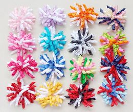 20pcs Girl 3.5" Curlies polkadot Ribbon Korker hair bows clips prints dot ribbon loop Corker ponytail holders hair ties Accessories PD017