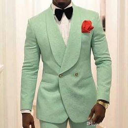 Mint Green Groom Wedding Tuxedos Suits 2019 Shawl Lapel Two Piece Formal Best Men Latest Style