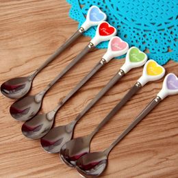 Stainless Steel Heart-Shaped Coffee Cake Sugar Ice Cream Tea Spoons Kitchen Tableware Tool Wedding Supplies