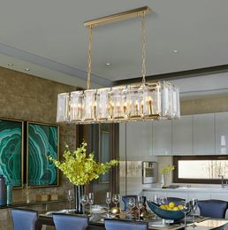 New luxury rectangular crystal chandelier lighting for dining room/opening kitchen island hanging lamp AC 90-260V MYY