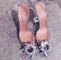 Hot Sale-Summer Woman Pointed Toe Jelly Shoes Rhinestone Lady Wedding Party High Heel Sandals