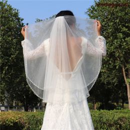 New High Quality Fashion Designer Luxury Beaded Edge White Ivory Black Champagne Wrist Length Two Layer Wedding Veil Alloy comb