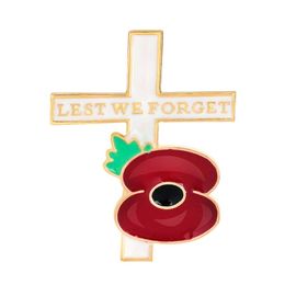 Gold Plated Red Enamel Poppy Brooch Festive & Party Supplies Cross And Poppy Flower Lest We Forget Letters Pin Breastpin