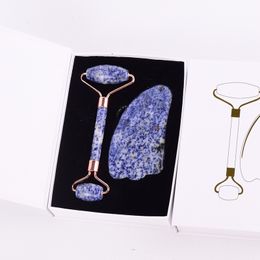 Sodalite Face Roller Gua Sha Scraper Tool Gift Set Beauty Health Skin Acupuncture Massager Guasha Massage Neck Eye Body Natural Healing Stone