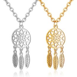 Stainless steel Dream Catchers Necklaces Gold Silver plated Titanium steel feather Pendant chains For women Girls Fashion Jewellery Gift