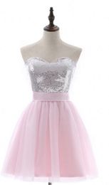 Modern Pink Party dresses a-line Short-Sleeve Mini Tulle Sequins Elegant Backless Bow Cocktail Dresses Plus Size Prom Dresses HY378