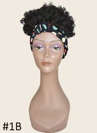 Short Turban Wig Blonde Synthetic Hair Bun Kinky Curly Hair Afro Puff Chignon For Black Women Heat Resistant Fibre