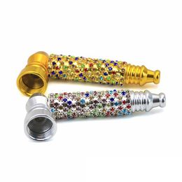 Colorful Diamond Decoration Gold Silver Portable Smoking Filter Tube Removable Luxury Handpipe Kit Dry Herb Tobacco Tool Hot Cake DHL